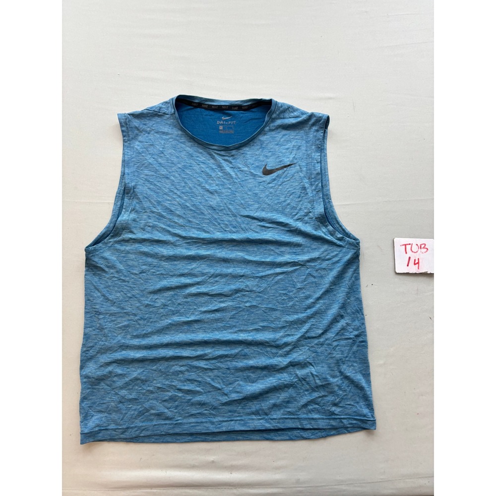 Nike Mens Dri-FIT Sleeveless Training Shirt Blue Heathered Tank Top Large